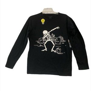 Childrens Place Skeleton Grave Yard Halloween Black T-Shirt Glow In The Dark XXL